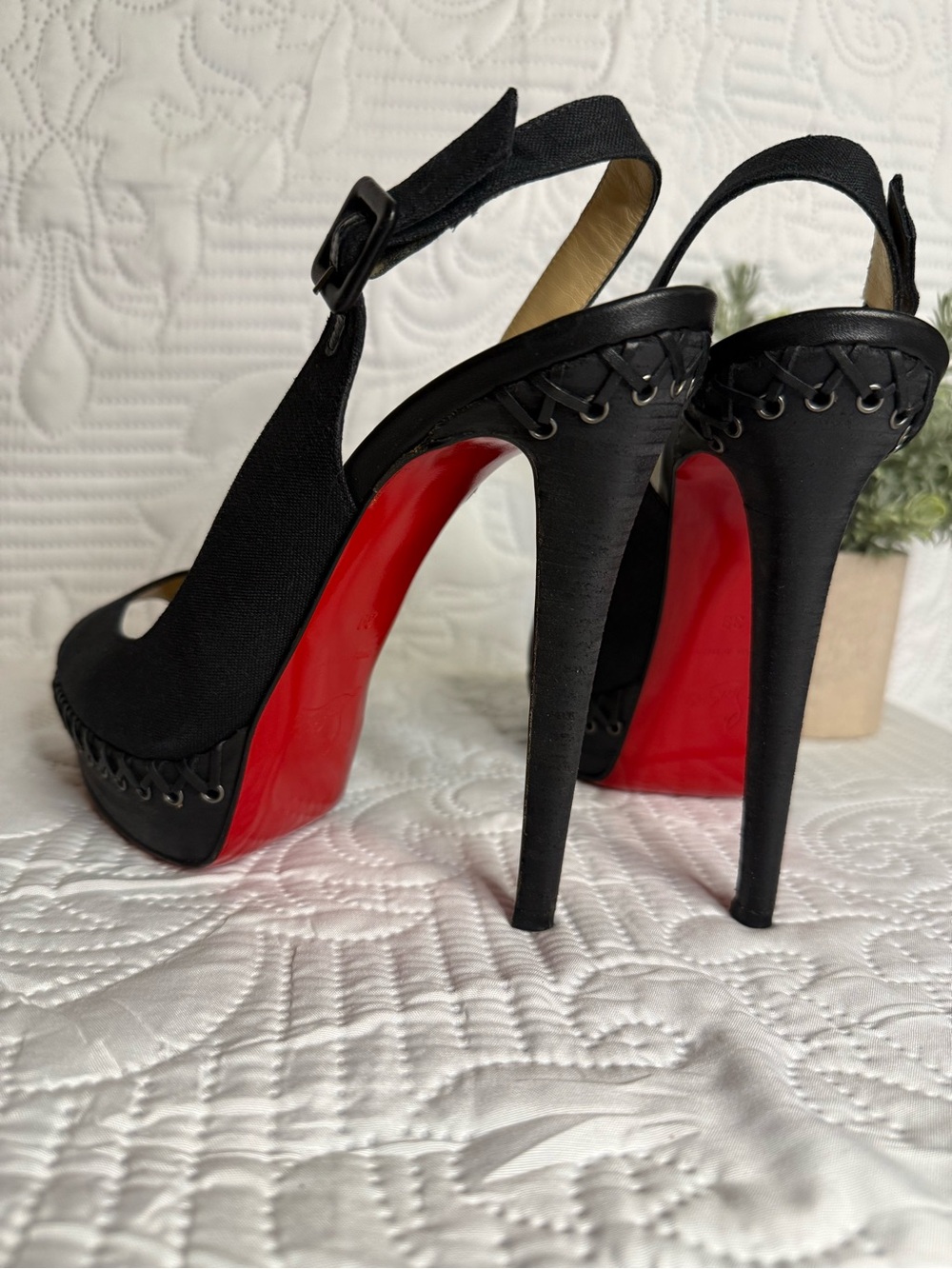 Christian Louboutin Indiana Sling 140 Black Platform Heels Size 39 - Picture 8 of 16
